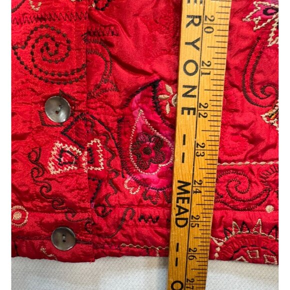 Laura Ashley Womens Embroidered Quilted Jacket L Red Stain Designed - Picture 7 of 14
